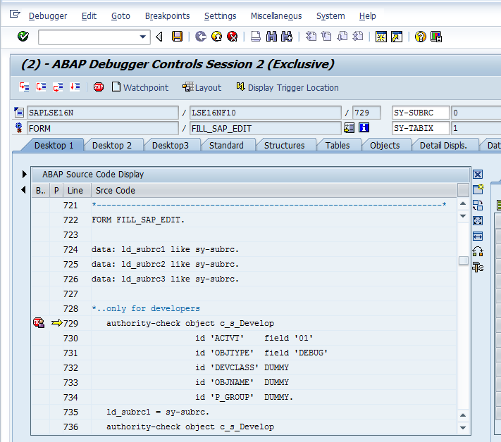 Debugger at Breakpoint