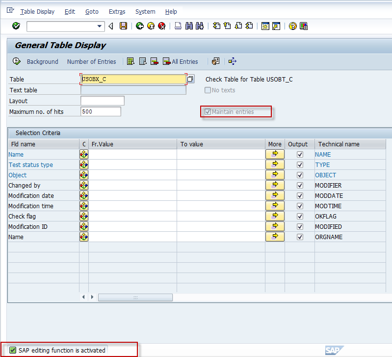 SE16N - Sap Editing Activated