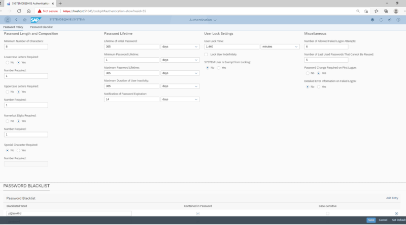 Password Policies in HANA DB